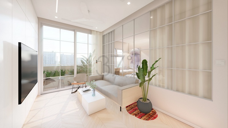 thiết kế căn hộ chung cư 50m2 2 phòng ngủ