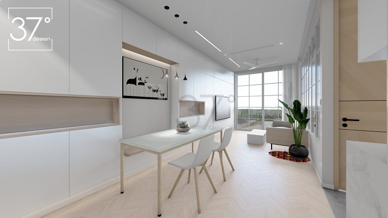 thiết kế căn hộ chung cư 50m2 2 phòng ngủ