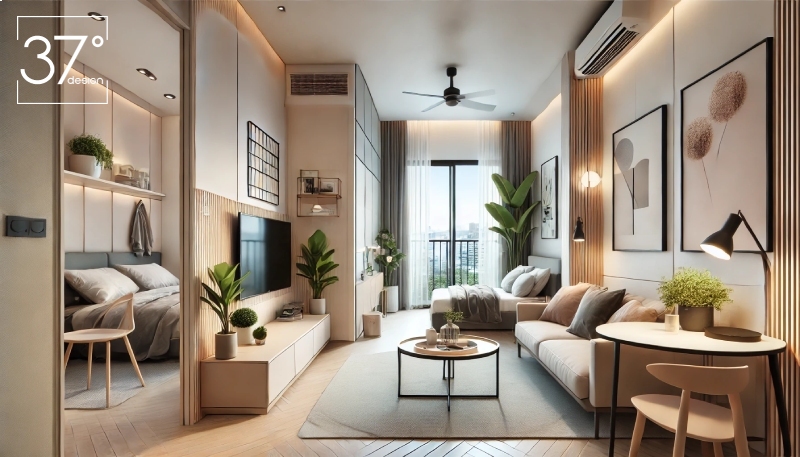 thiết kế căn hộ chung cư 50m2 2 phòng ngủ